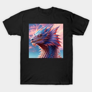 Intricate Asian Pink and Blue Dragon at Sunset T-Shirt